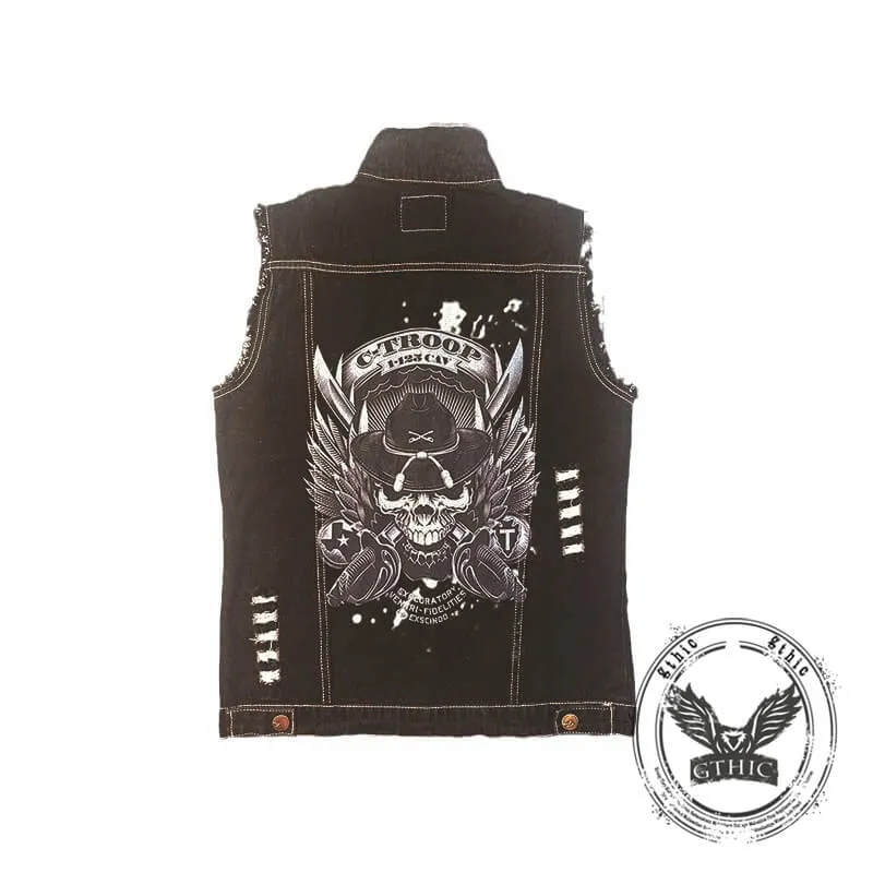 Punk Fierce Soldier Skull Print Denim Vest sold by GTHIC product image thumbnail 4