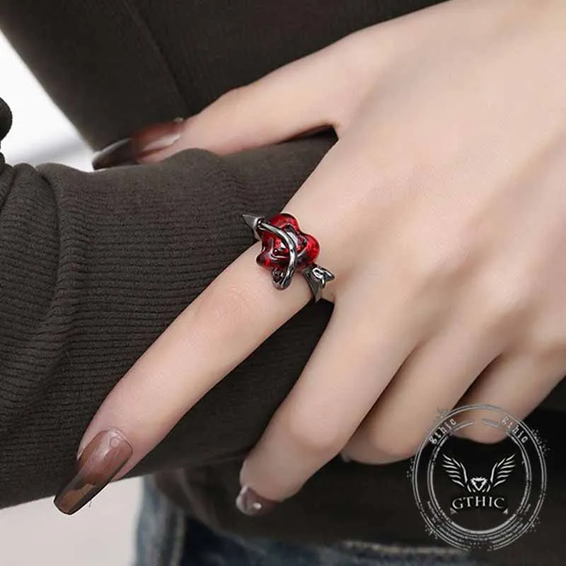 Gothic Red Love Heart Arrow Alloy Adjustable Ring sold by GTHIC product image thumbnail 2