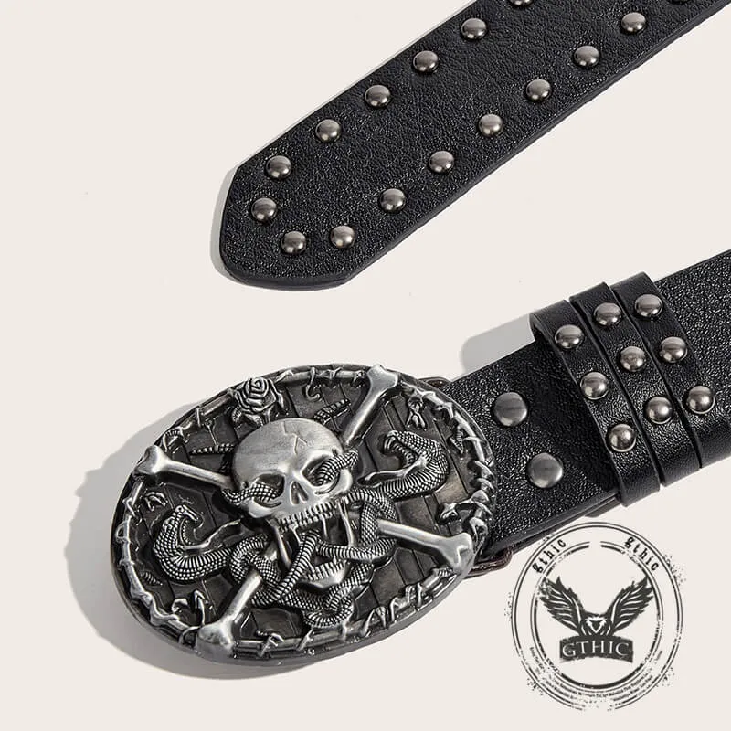 Skull And Snake Buckle Gothic Rivet PU Leather Belt sold by GTHIC product image thumbnail 4