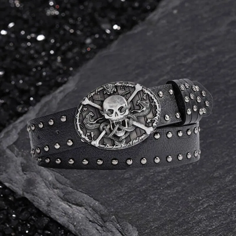 Skull And Snake Buckle Gothic Rivet PU Leather Belt sold by GTHIC product image thumbnail 3
