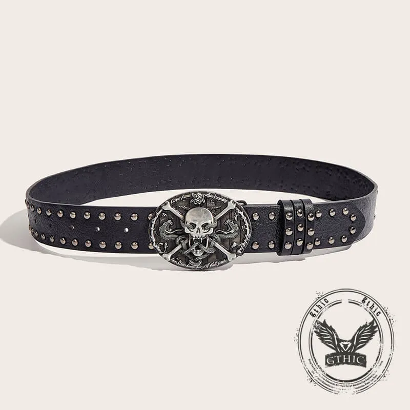 Skull And Snake Buckle Gothic Rivet PU Leather Belt sold by GTHIC product image thumbnail 2