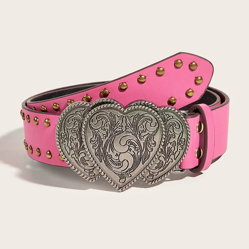 Punk Heart Overlapping Buckle Studded PU Leather Belt sold by GTHIC