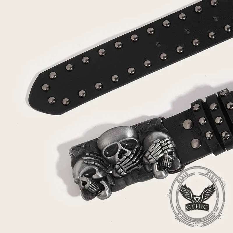 Punk Triple Skull Buckle Rivet PU Leather Belt sold by GTHIC product image thumbnail 5