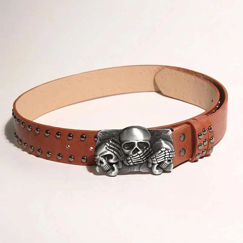 Punk Triple Skull Buckle Rivet PU Leather Belt sold by GTHIC product image thumbnail 3