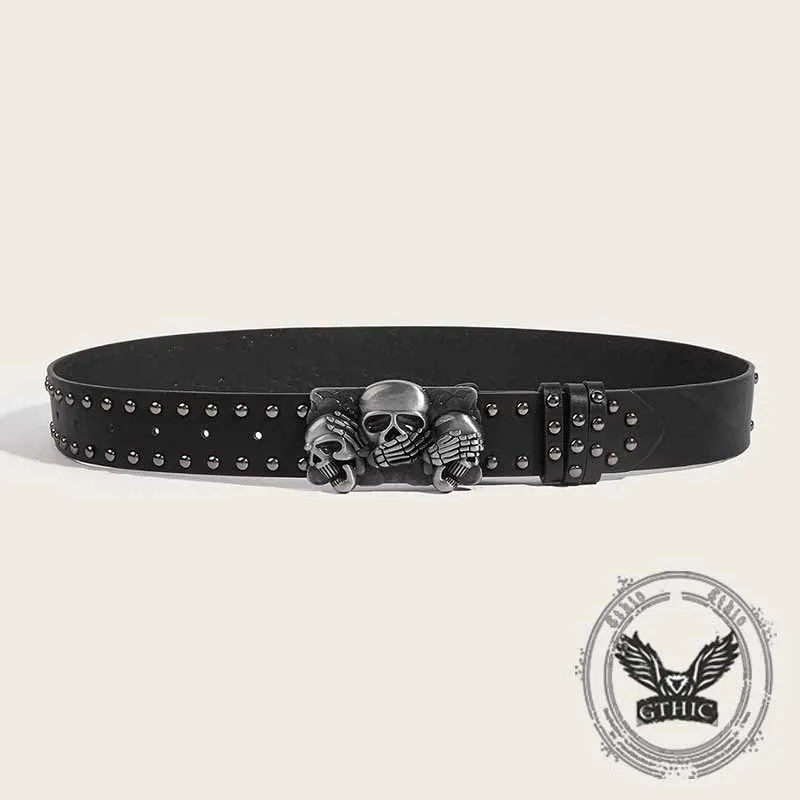 Punk Triple Skull Buckle Rivet PU Leather Belt sold by GTHIC product image thumbnail 4