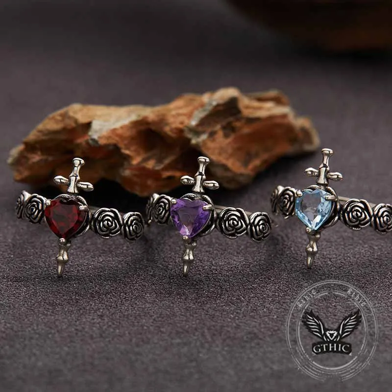 Cross Rose Heart Shape Crystal Sterling Silver Ring sold by GTHIC