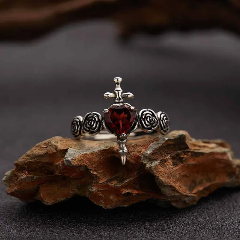 Cross Rose Heart Shape Crystal Sterling Silver Ring sold by GTHIC product image thumbnail 5