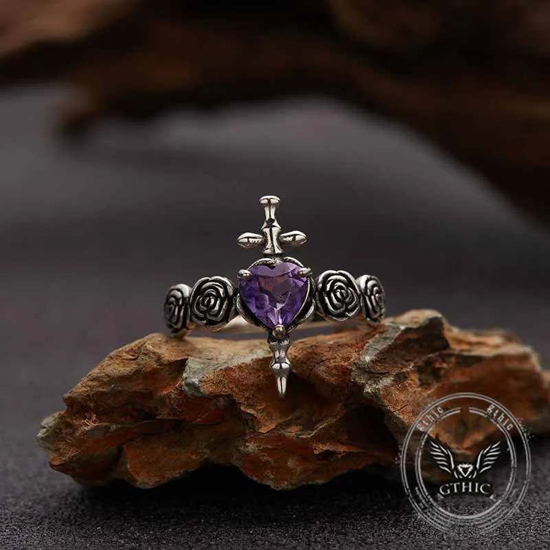 Cross Rose Heart Shape Crystal Sterling Silver Ring sold by GTHIC product image thumbnail 2