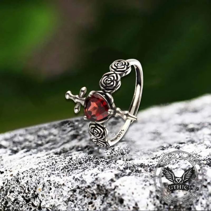 Cross Rose Heart Shape Crystal Sterling Silver Ring sold by GTHIC product image thumbnail 3