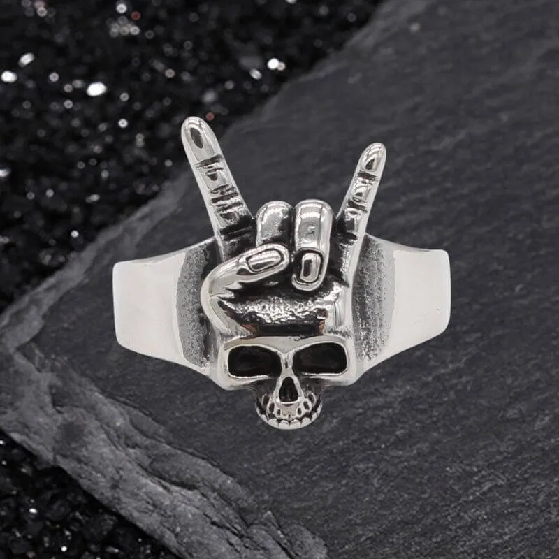 Punk Rock Gesture Stainless Steel Skull Ring sold by GTHIC