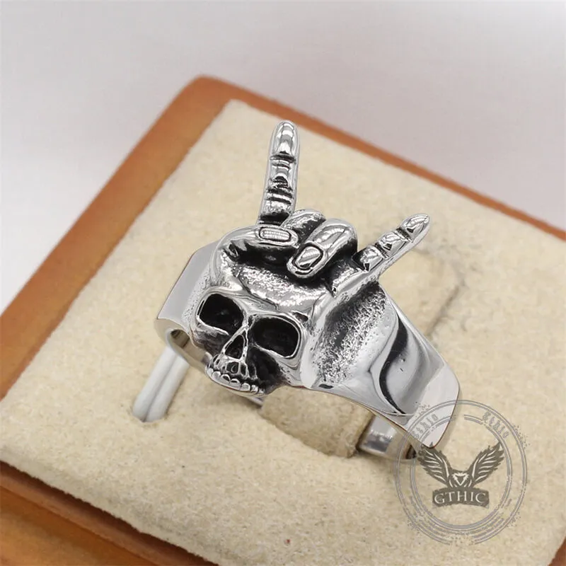 Punk Rock Gesture Stainless Steel Skull Ring sold by GTHIC product image thumbnail 3