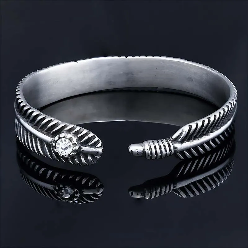 Angel Feather Gem Stainless Steel Open Bracelet sold by GTHIC