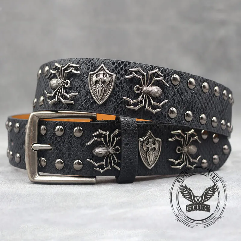 Punk Spider Rivet Snake Pattern PU Leather Belt sold by GTHIC