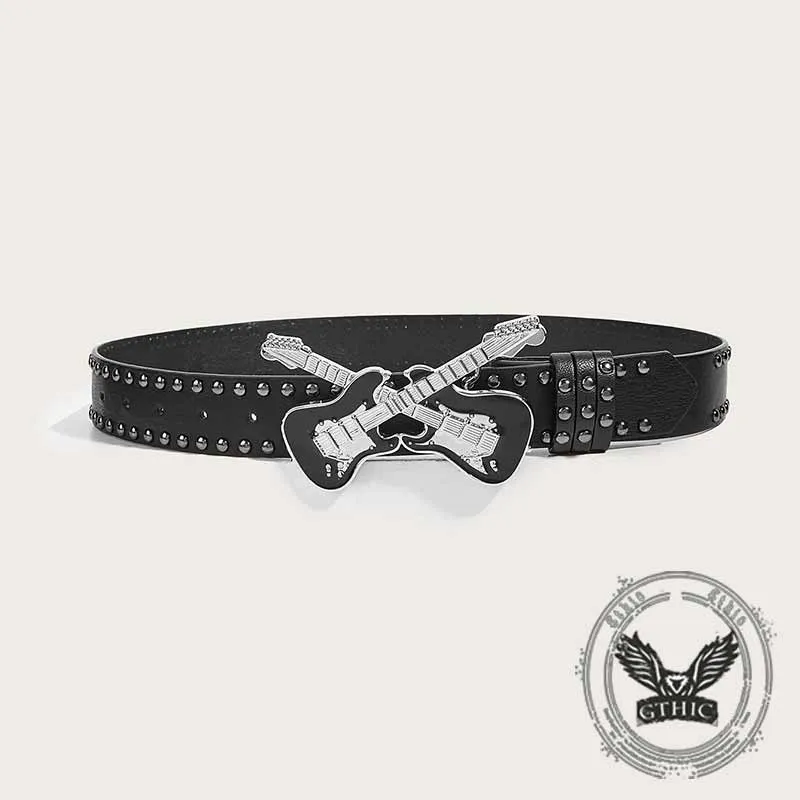 Y2K Fashion Double Guitar Buckle Rivet PU Leather Belt sold by GTHIC product image thumbnail 3