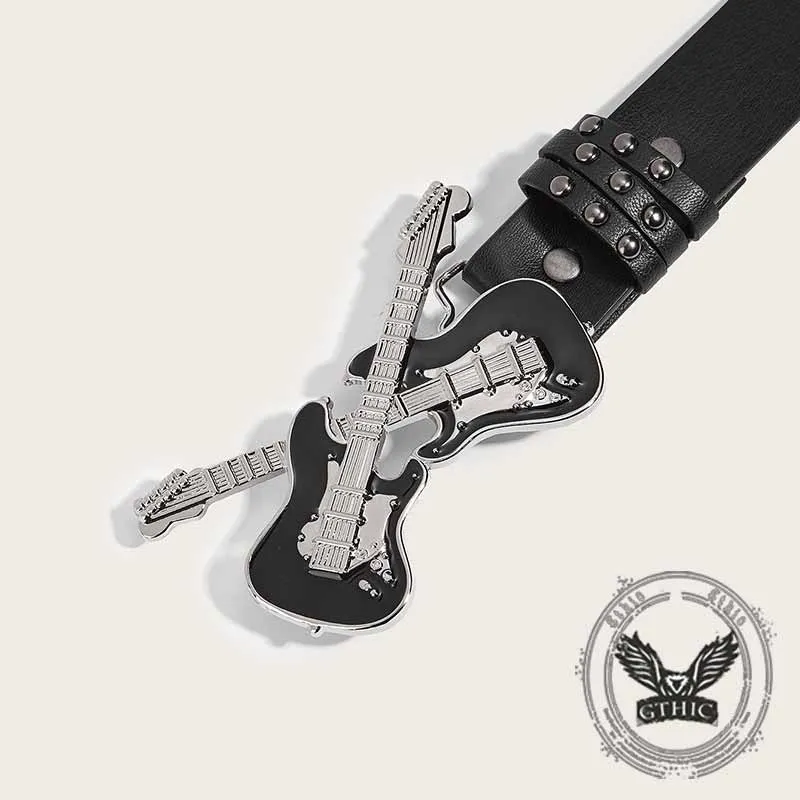 Y2K Fashion Double Guitar Buckle Rivet PU Leather Belt sold by GTHIC product image thumbnail 5