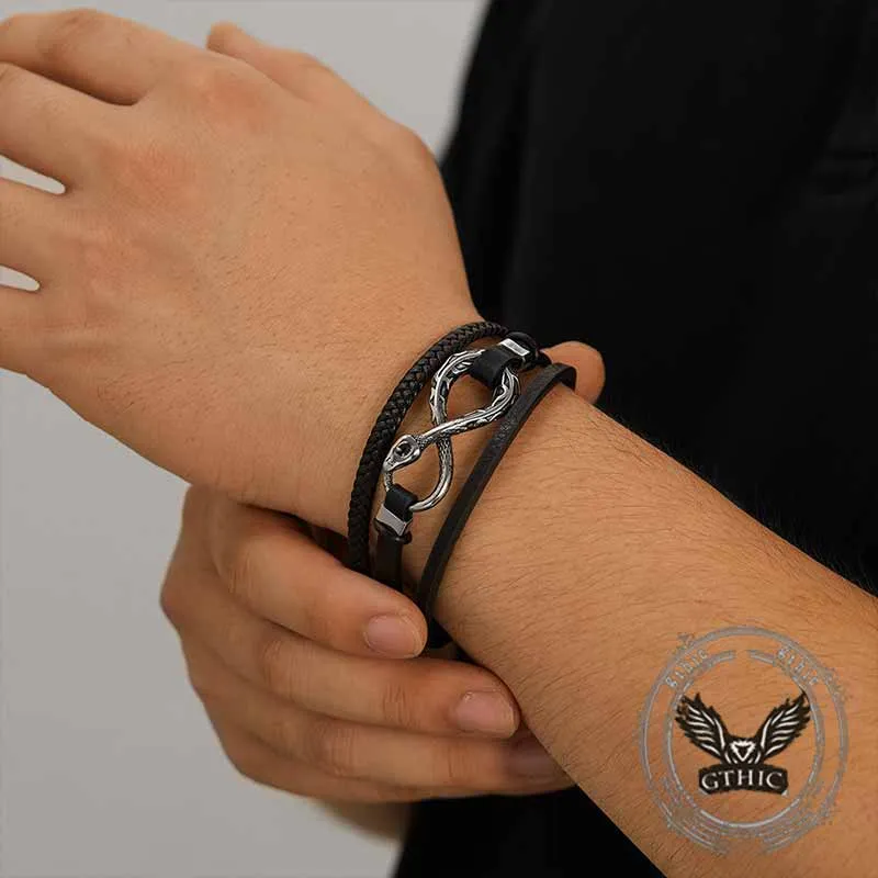 Infinity Ouroboros Stainless Steel Leather Bracelet sold by GTHIC product image thumbnail 3