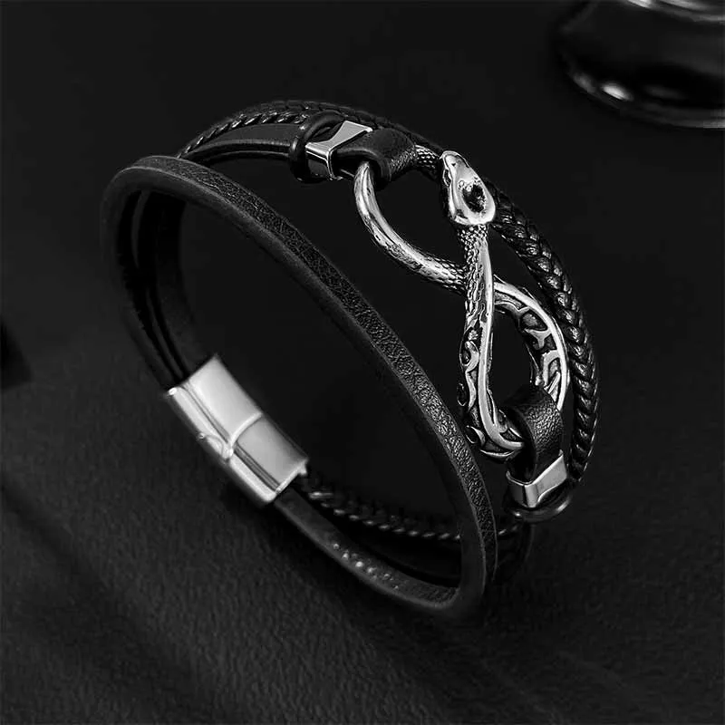 Infinity Ouroboros Stainless Steel Leather Bracelet sold by GTHIC