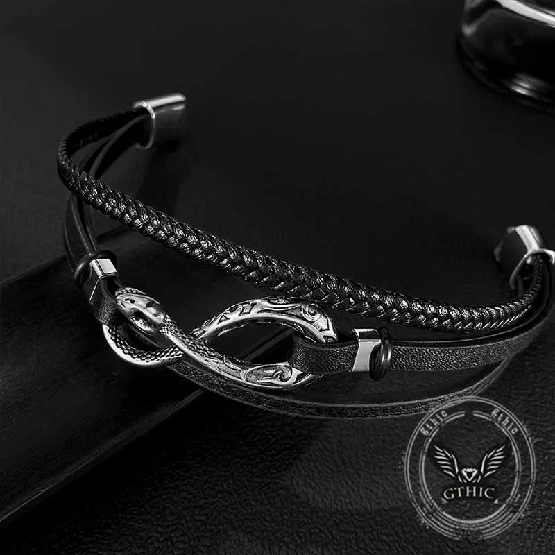 Infinity Ouroboros Stainless Steel Leather Bracelet sold by GTHIC product image thumbnail 5