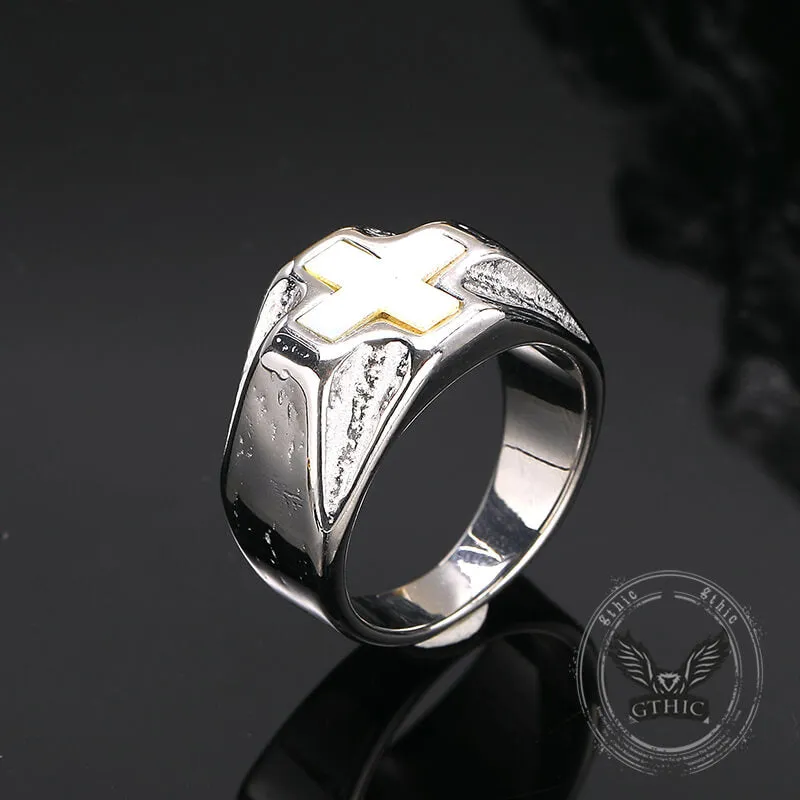 Vintage White Shell Cross Stainless Steel Ring sold by GTHIC product image thumbnail 2