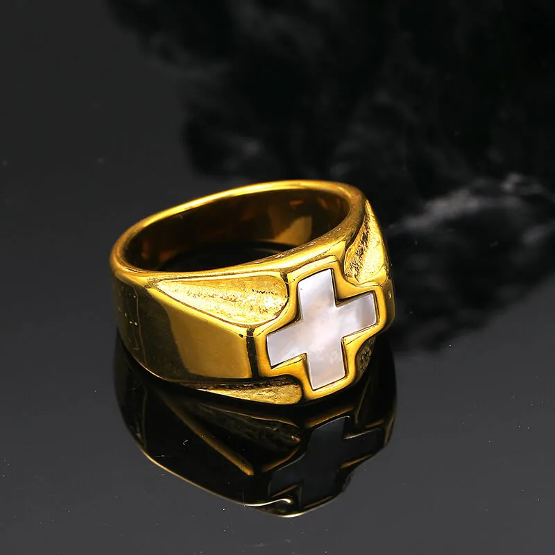Vintage White Shell Cross Stainless Steel Ring sold by GTHIC product image thumbnail 5