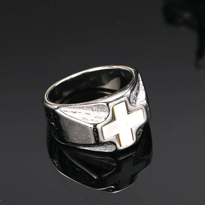 Vintage White Shell Cross Stainless Steel Ring sold by GTHIC product image thumbnail 4