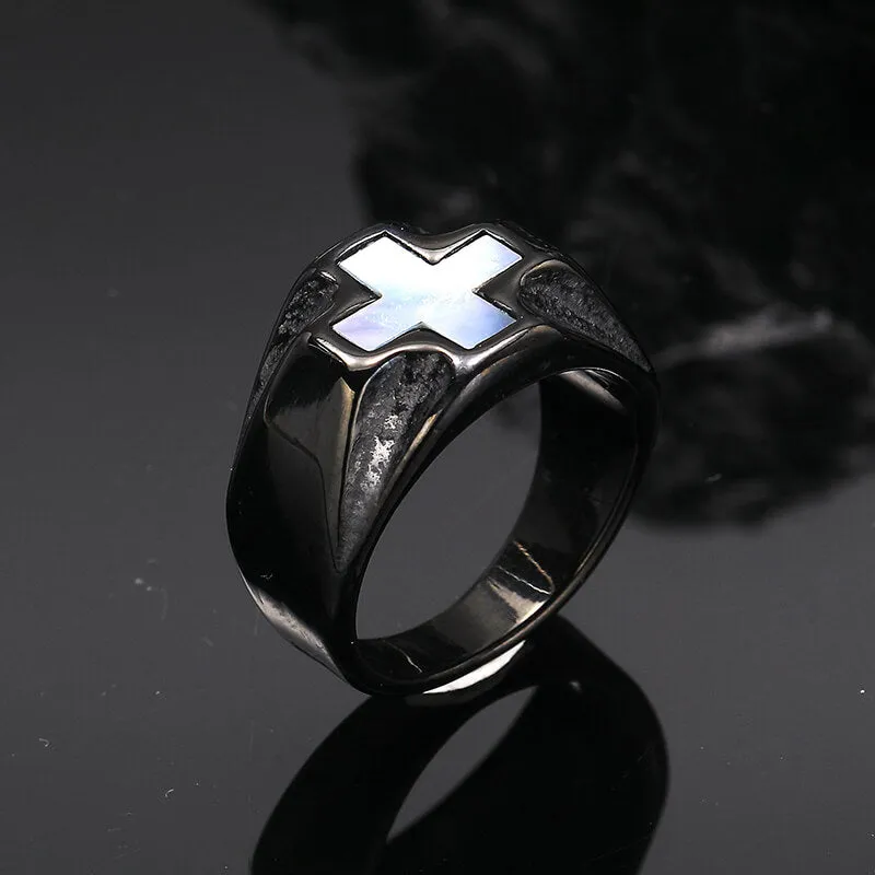 Vintage White Shell Cross Stainless Steel Ring sold by GTHIC product image thumbnail 3