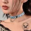 Gothic Y2K Gem Eye Skull Rivet Leather Choker Necklace sold by GTHIC