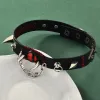 Gothic Y2K Gem Eye Skull Rivet Leather Choker Necklace sold by GTHIC