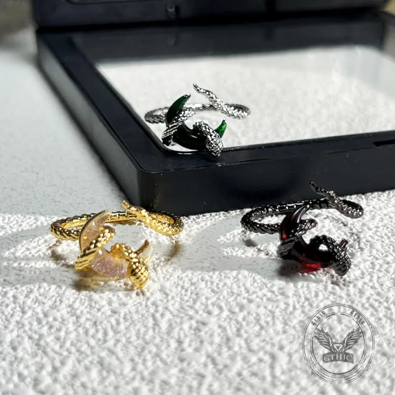 Gothic Snake-wrapped Gem Moon Copper Open Ring made by GTHIC