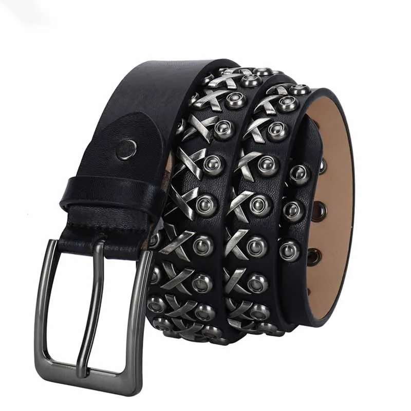 Punk Rivet Wear-Resistant Cowhide Leather Belt sold by GTHIC