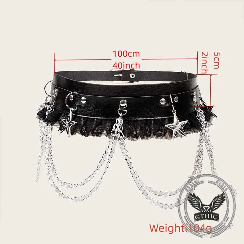 Punk Chain Lace Star Decorated PU Leather Belt sold by GTHIC product image thumbnail 4