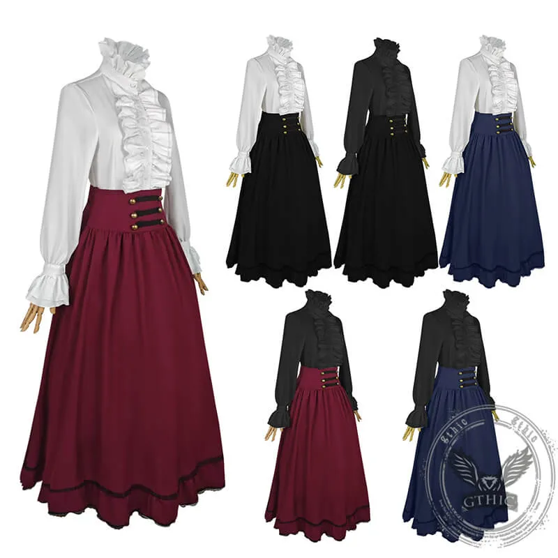 Elegant Pleated Shirt French Ruffle High Waist Skirt Set sold by GTHIC