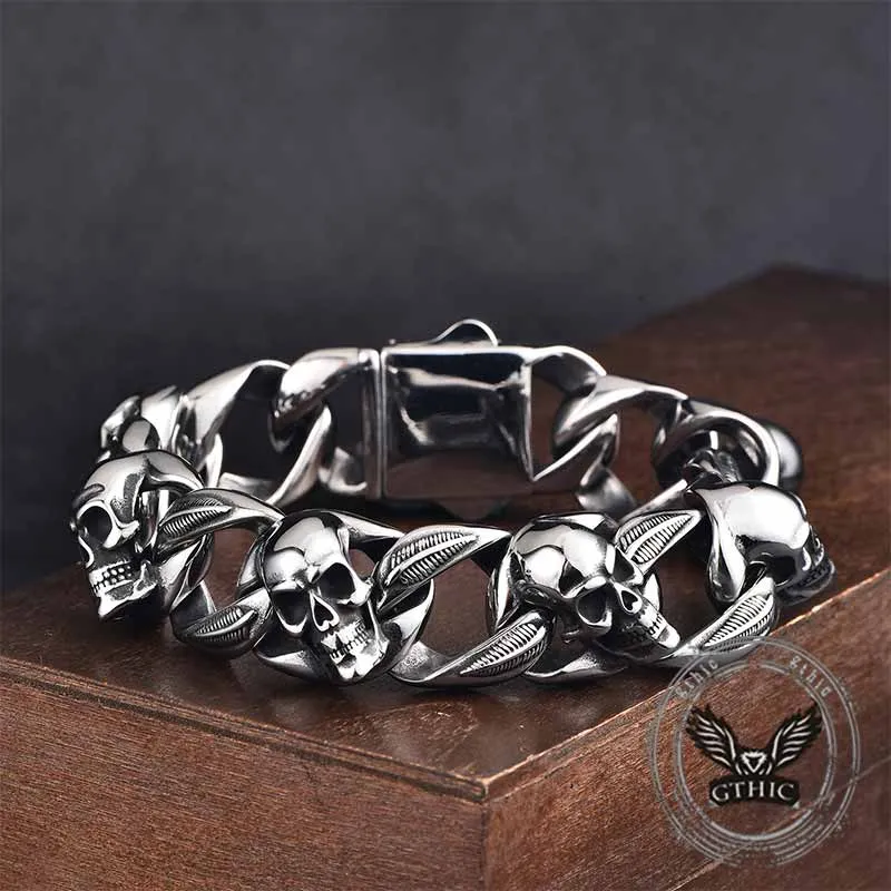 Punk Skull Head Stainless Steel Hip-Hop Bracelet sold by GTHIC