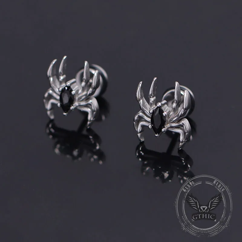 Gothic Black Gem Spider Stainless Steel Animal Earrings sold by GTHIC