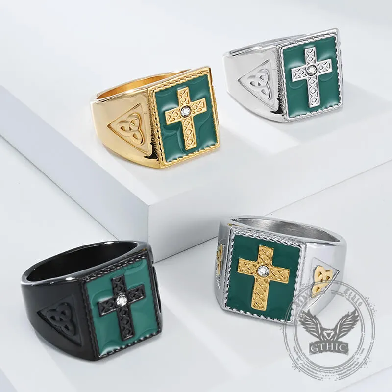 Viking Celtic Knot Gem Cross Stainless Steel Nordic Ring sold by GTHIC