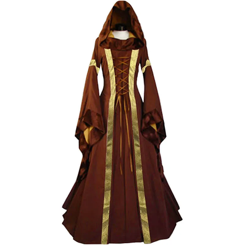 Medieval Victorian Retro Hooded Bell Sleeve Long Dress sold by GTHIC product image thumbnail 4
