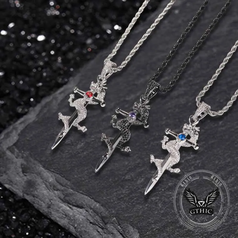 Vintage Dragon Entwined Cross Zircon Copper Pendant sold by GTHIC