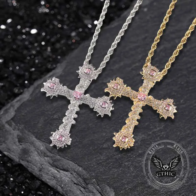 Fashion Heart Zircon Inlaid Copper Cross Pendant sold by GTHIC