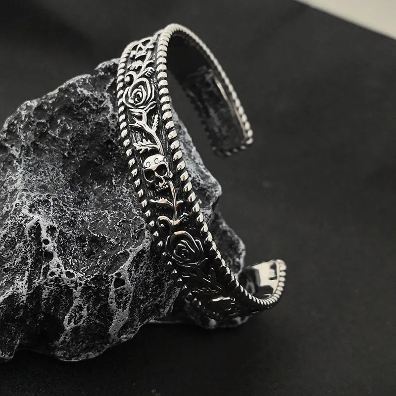 Dark Skull Rose Gothic Stainless Steel Open Bracelet sold by GTHIC