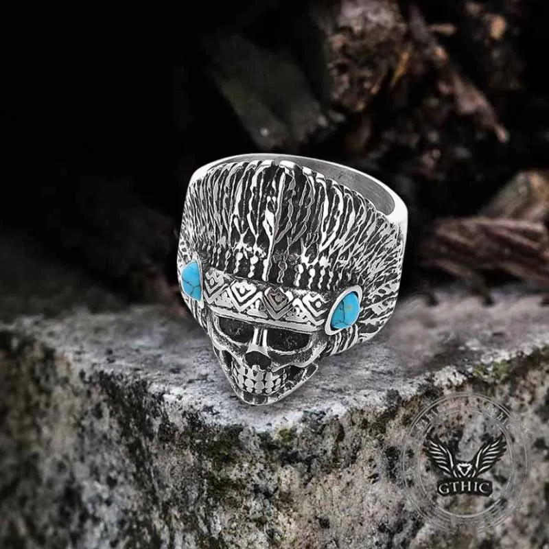 Indian Chief Skull Turquoise Stainless Steel Ring sold by GTHIC product image thumbnail 3