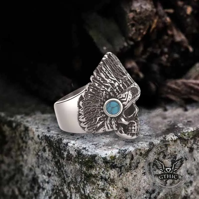 Indian Chief Skull Turquoise Stainless Steel Ring sold by GTHIC product image thumbnail 4