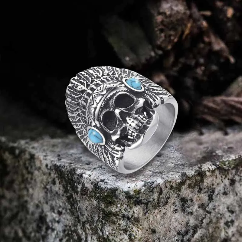 Indian Chief Skull Turquoise Stainless Steel Ring sold by GTHIC