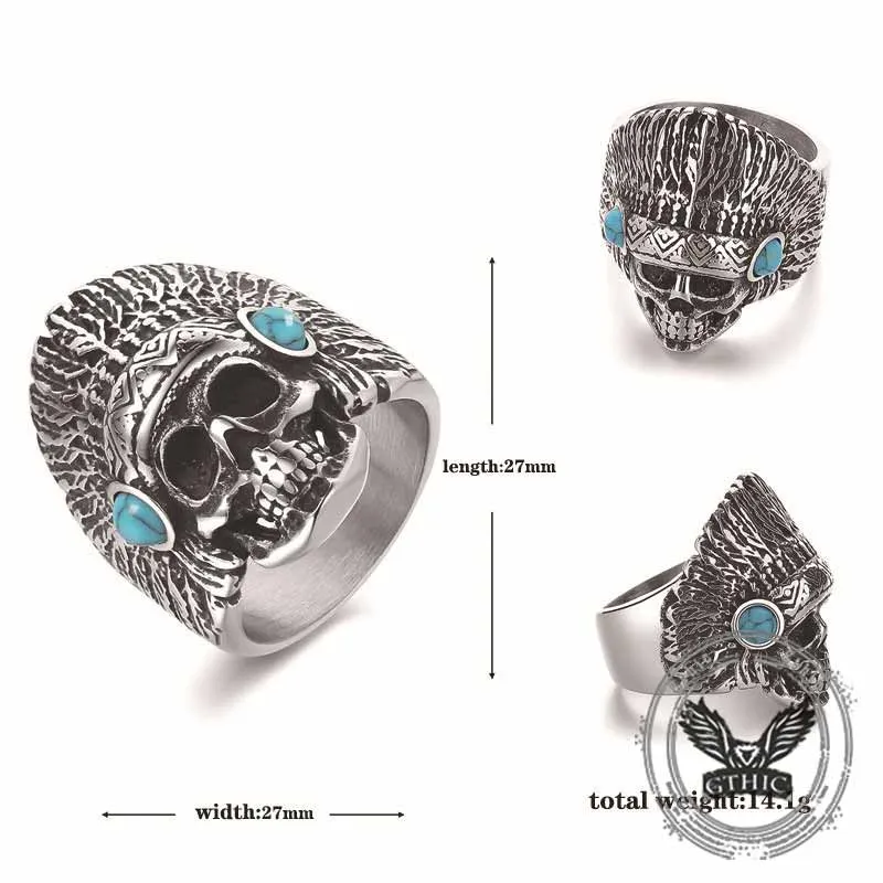 Indian Chief Skull Turquoise Stainless Steel Ring sold by GTHIC product image thumbnail 5