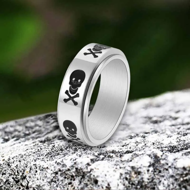 Punk Skull Crossbone Stainless Steel Spinner Ring sold by GTHIC product image thumbnail 4