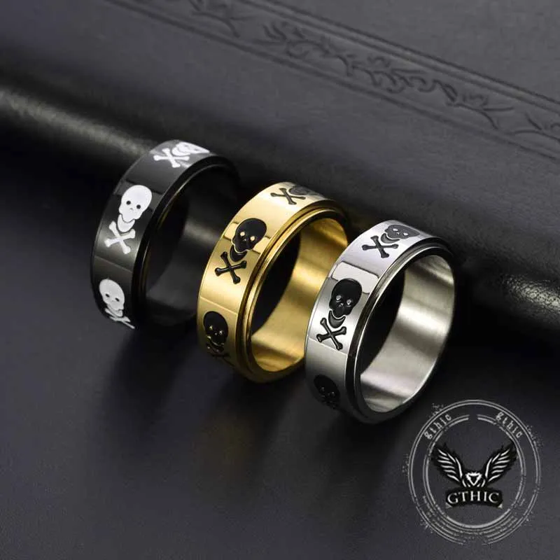 Punk Skull Crossbone Stainless Steel Spinner Ring sold by GTHIC