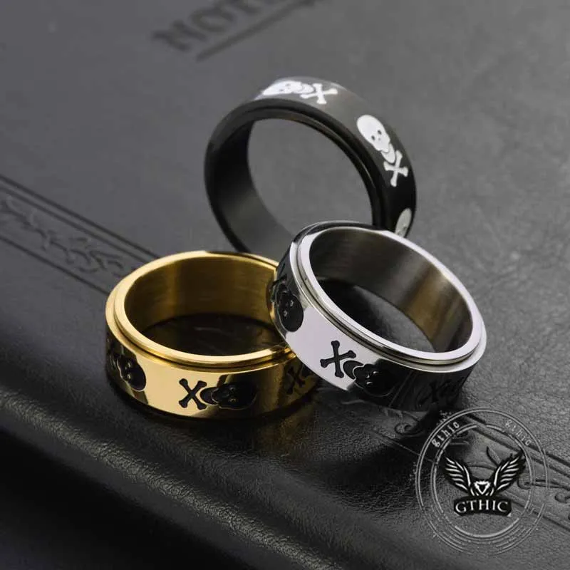 Punk Skull Crossbone Stainless Steel Spinner Ring sold by GTHIC product image thumbnail 3