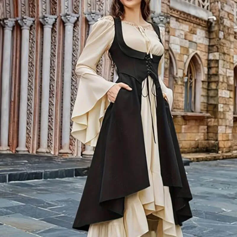 Renaissance Cinched Waist Lace-Up Colorblock Dress made by GTHIC