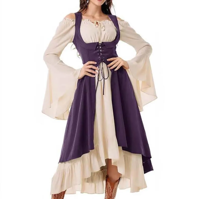 Renaissance Cinched Waist Lace-Up Colorblock Dress sold by GTHIC product image thumbnail 4