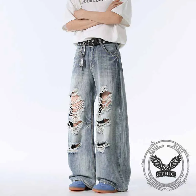 Street Retro American Ripped Loose Scimitar Jeans sold by GTHIC