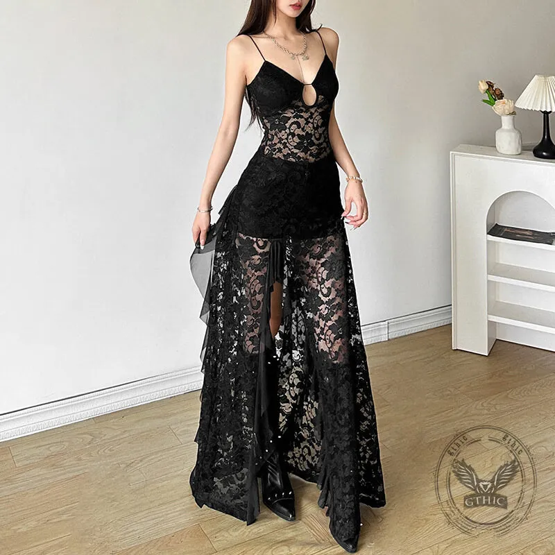 Black Mesh V-Neck Slim High Waist Cut-out Sexy Dress sold by GTHIC
